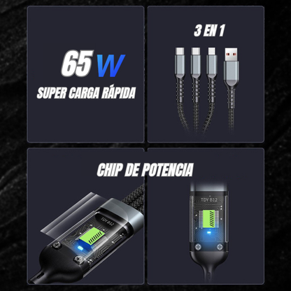Cable 3 en 1 - Super Carga Rápida 65W